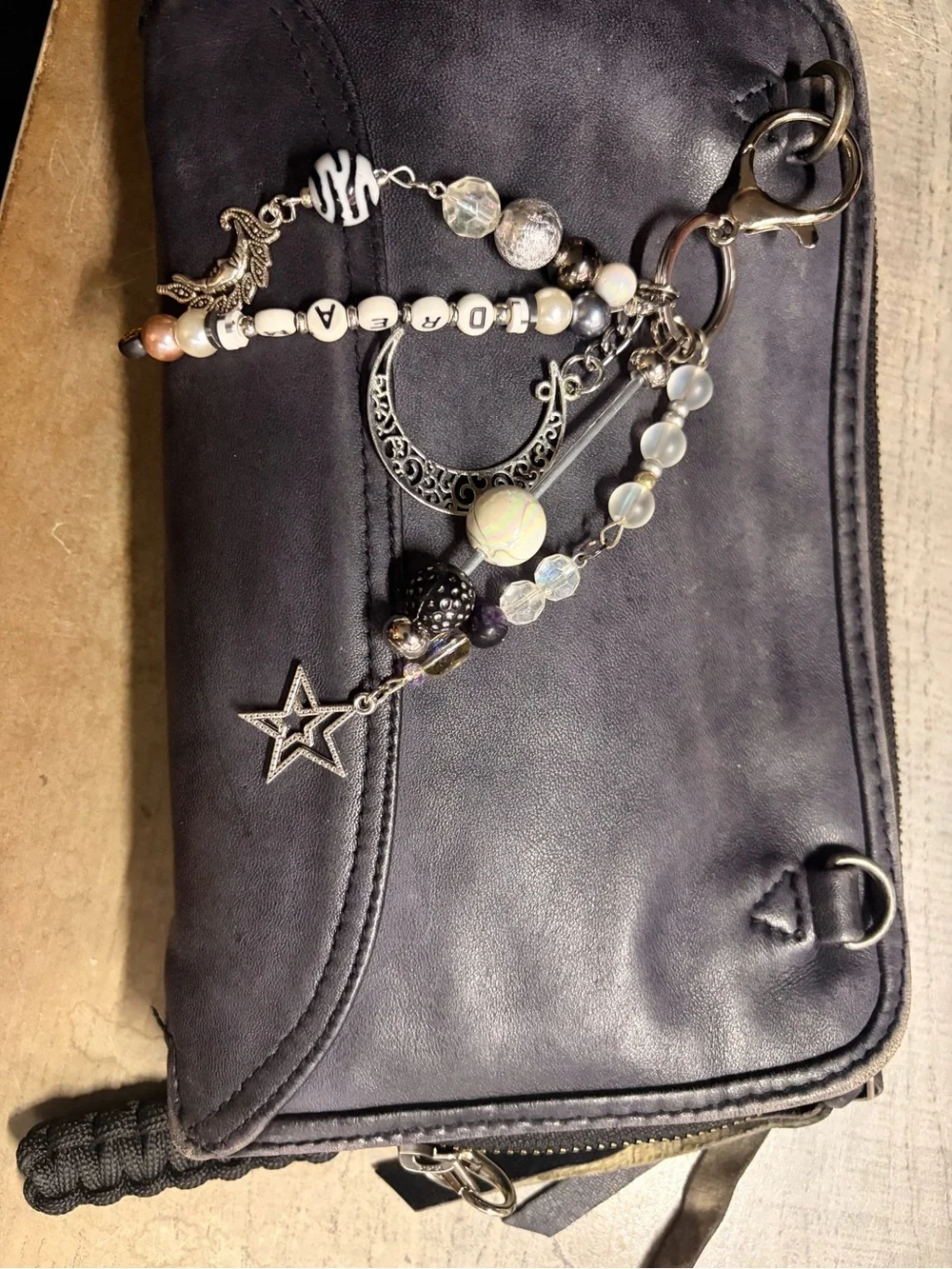 Handmade 'Dream' Bag Charm /Keychain with Moon & Star Accents